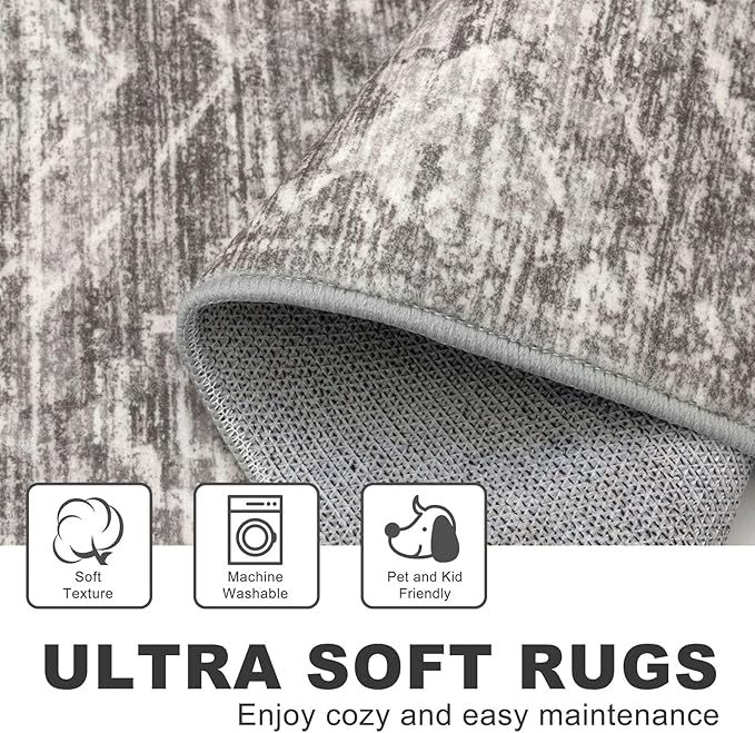 KILOCOCO Boho Entryway Rug 3x5 Area Rug Washable Non Slip Throw Rugs Soft for Kitchen Living Room Dining Bedroom Geometric Moroccan Carpet, Taupe