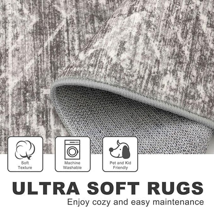 KILOCOCO Boho Entryway Rug 3x5 Area Rug Washable Non Slip Throw Rugs Soft for Kitchen Living Room Dining Bedroom Geometric Moroccan Carpet, Taupe