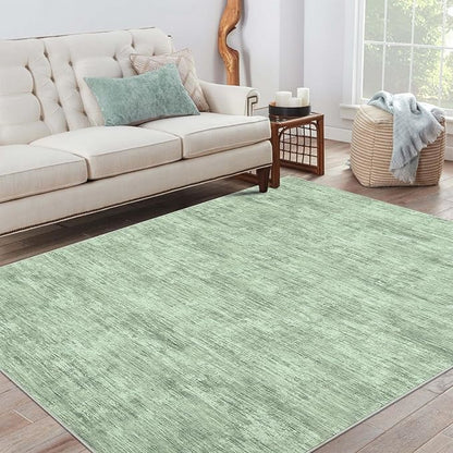 Garvee 5x7 Nursery Rug Washable Living Room Rug with Non Slip Backing, Stain Resistant Non Shedding Modern Solid Floor Cover Foldable Soft Thin Mats for Dining Room, Bedroom, Green
