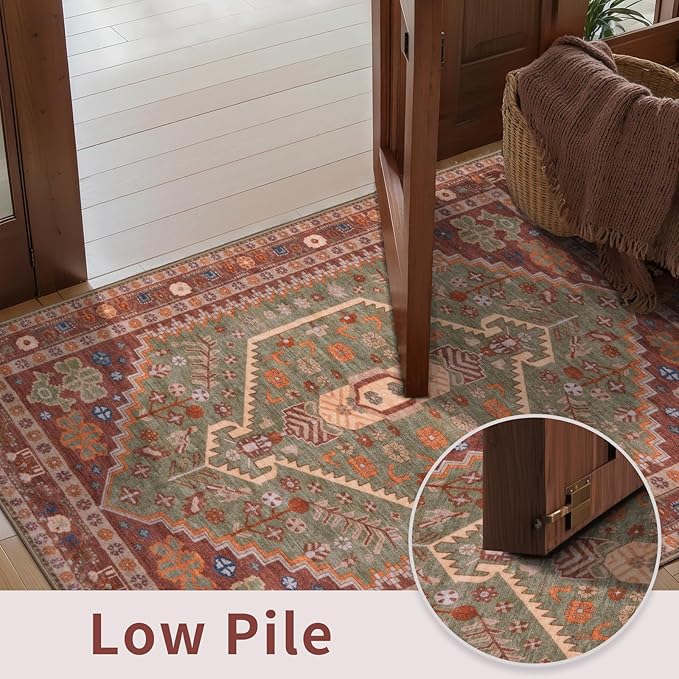 Ciicool 3x5 Area Rug,Washable Boho Rugs for Bedroom Non-Slip Indoor Rugs Large Low-Pile Mat Floor Carpet Vintage Rug for Kitchen Living Room Office Dinning Foyer Decor