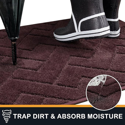 PURRUGS Dirt Trapping Door Mat 24" x 35.5", Non-Slip Machine Washable Entry Rug, Shoe Scraper, Dog Doormat, Super Absorbent Welcome Mat for Front & Back Door, Muddy Wet Shoes & Paws, Burgundy Red
