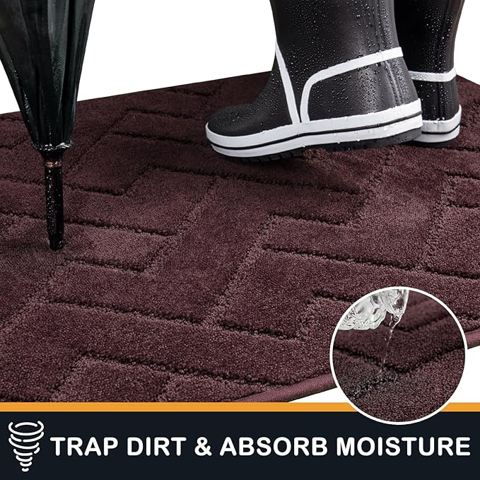 PURRUGS Dirt Trapping Door Mat 34" x 59", Non-Slip Machine Washable Entry Rug, Shoe Scraper, Dog Doormat, Super Absorbent Welcome Mat for Front & Back Door, Muddy Wet Shoes & Paws, Burgundy Red
