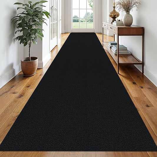 EARTHALL Runner Rug 3x20 Ft Washable Runners for Hallways Extra Long Woven Non Slip Entryway Runner Braided Kitchen Runner Indoor Outdoor Carpet Runners for Hotels, Officel, Stair, Black