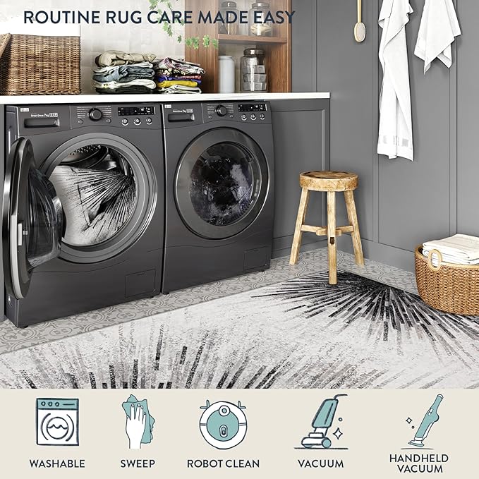 Lahome Mordern Black Rug for Living Room - Washable Area Rugs 5x7 Non-Slip Soft Rug for Bedroom, Abstract Print Ultra-Thin Stain Resistant Carpet for Dining Room Office Entryway