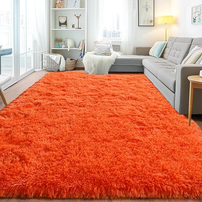 Area Rugs for Living Room, Soft Shaggy Carpets for Living Room, Fuzzy Rugs for Kids' Room, Perfect Decor for Modern Home Orange 9x12 Feet