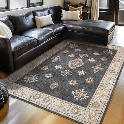 ILANGO Washable Area Rugs 5x7 for Living Room Vintage Area Rugs Non Slip Boho Dining Room Rugs for Under Table Ultra-Thin Low-plie Floor Carpet for Bedroom Farmhouse