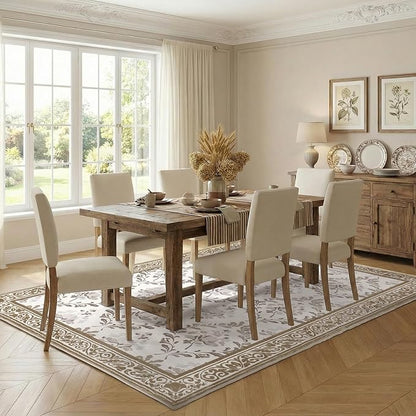 SOULFUL Medium Pile 8x10 Rugs for Living Room - Soft Underfoot Large Area Rug - Brown Boho Floral - Washable Non-Slip - Perfect for Bedroom Kids Room Under Dining Table Office
