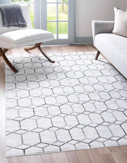 Rugs.com Lattice Trellis Collection Rug – 5' x 8' White Low-Pile Rug Perfect for Living Rooms, Large Dining Rooms, Open Floorplans