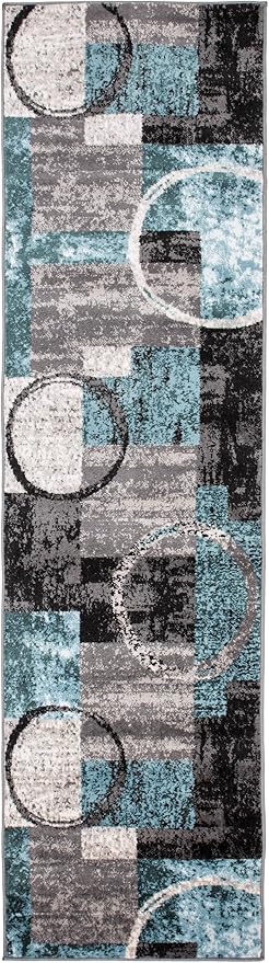 Rugshop Contemporary Circle Design Runner Rug, Carpet with Jute Backing for Hallway, Entryway, or Kitchen, Gray, 2'7" x 10'