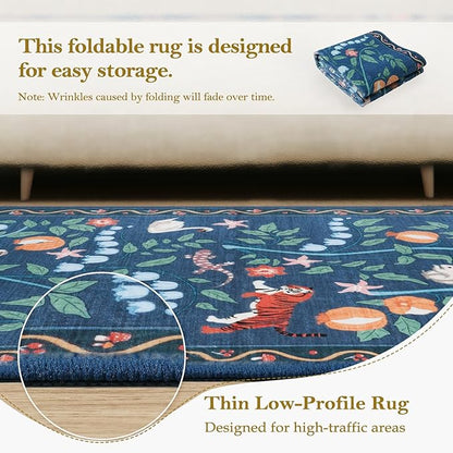 Collive 2x3 Washable Entryway Rug, Jungle Animal Kitchen Rugs Non Slip Small Door Mats Indoor Entrance, Soft Low Pile Entry Rug Stain Resistant Throw Carpet for Bathroom Bedroom, Entrance, Blue