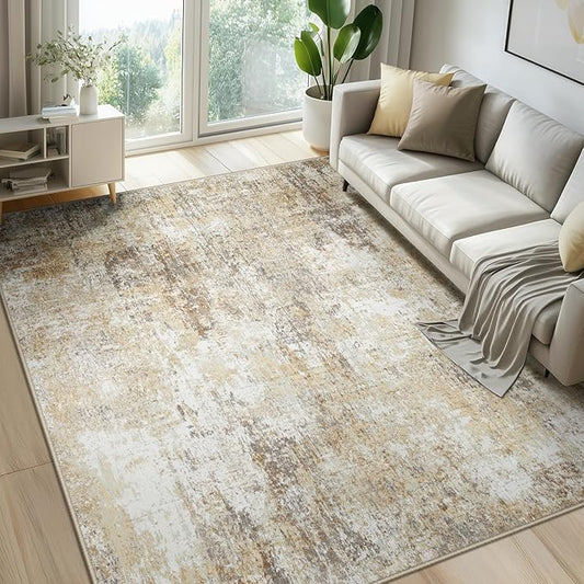 Washable Area Rugs 5'x8' Non-Slip Modern Abstract Soft for Living Room Entryway Bedroom Nursery, Print Pattern, Neutral Brown Gray