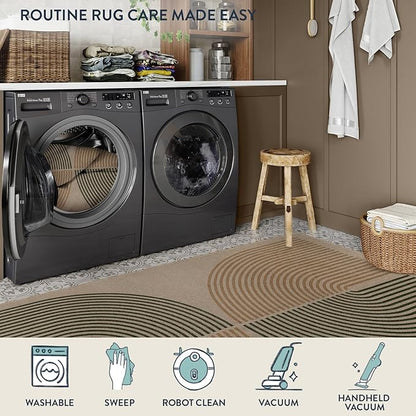 Lahome Modern Rainbow Easy Jute Rug, 6x9 Rug for Living Room Washable Indoor Outdoor Patio Rug, Farmhouse Rug for Bedroom Non Slip Contemporary Carpet for Backyard Deck Office Decor