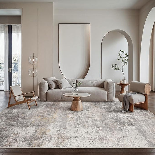 GENIMO Washable 6x9 Area Rugs for Living Room, Non Slip Modern Abstract Rug, Machine Washable Stain Resistant Low Pile Soft Carpet for Bedroom, Dining, Office, Light Grey Brown