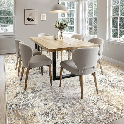 9x12 Area Rug Living Room Rugs - Washable Neutral Modern Abstract Soft Thin Large Rug Indoor Floor No Slip Rug Carpet for Bedroom Under Dining Table Home Office Decor - Golden Grey