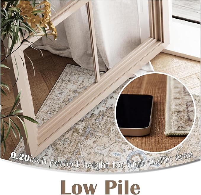 jinchan Kelda Runner Rug 3x7 Washable Rug Soft Hallway Runner Indoor Vintage Print Floor Cover Retro Distressed Lightweight Non-Slip Thin Carpet for Bathroom Kitchen Living Room Bedroom Brick Red