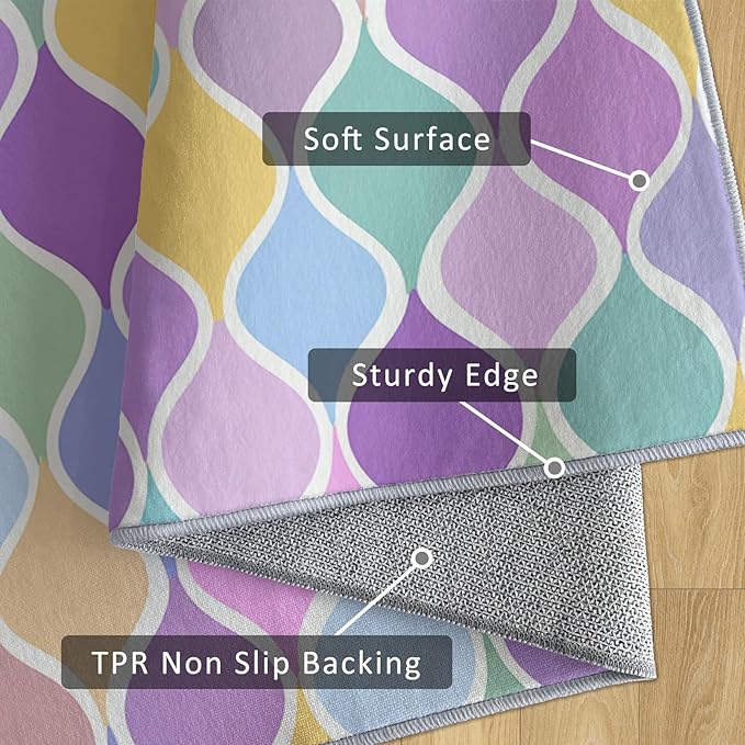 Washable 5x8 Abstract Wave Rug Living Room, Modern Geometric Colorful Design Area Rugs for Bedroom, Abstract Wave Home Decor Carpet, Low Pile, Non Slip, Kids & Pet Friendly (N4169)