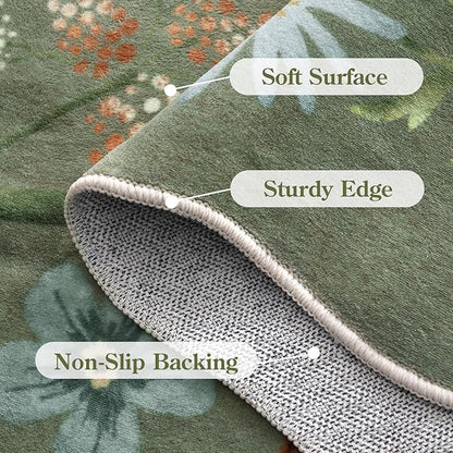 Lahome Floral 9x12 Area Rugs for Living Room Bedroom, Soft Washable Rugs 9x12 Stain Resistant, Ultra-Thin Non-Slip Boho Dining Room Rug Non-Shedding Accent Carpet for Office(9x12ft,Green)
