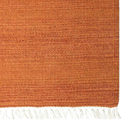 Rugsotic Carpets Hand Woven Flat Weave Kilim Wool ECO-Friendly Area Rugs - 8'x8', Square Shape, Dark Orange Color, Solid Plain Design, Low Pile Handmade Rugs for Living Room, Bed Room (D00111)