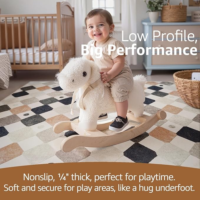 jinchan Macy Area Rug 8x10 Kids Washable Indoor Non-Slip Black and White Modern Soft Rug Elementary School Classroom Diamond Carpet for Nursery Playroom Daycare Living Room Dorm Marble on Cream