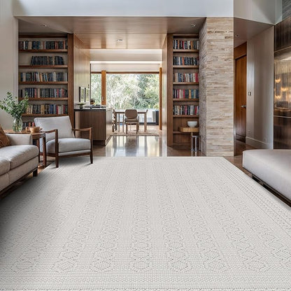 Micro Loop Indoor Rug White 9x12 Boho Geometric Neutral Area Rugs for Living Room Soft Luxury Modern Low and High Pile Durable Stain Resistant Non-Shedding Indoor Area Carpet 9 x 12