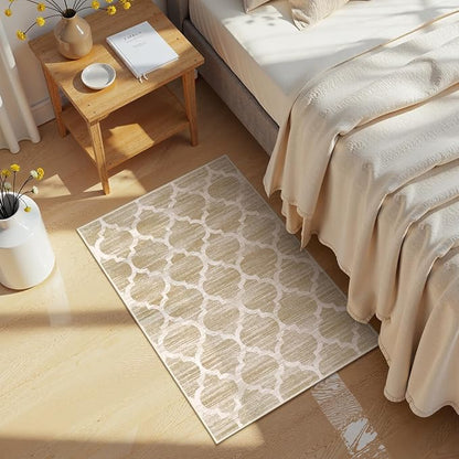 Lahome Moroccan Washable Rug Entry Rug-Non-Slip Kitchen Rugs - 2x3 Small Area Rug Indoor Door Mats for Entryway Soft Throw Doormat Indoor Entrance Non-Shedding Bathroom Bedroom Rugs Taupe Bedside