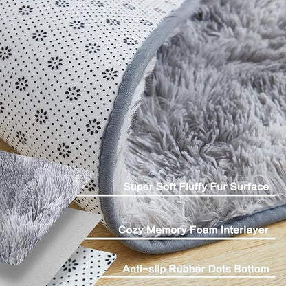 Andency 8x10 Area Rugs for Living Room, Upgrade Non-Slip Fluffy Soft Large Shag Bedroom Carpet, Tie-Dyed Light Grey Big Indoor Thick Nursery Rug for Kids Dorm Home Decor Aesthetic