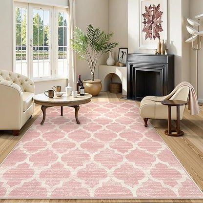 Lahome Nursery Rug 5x7 Area Rugs for Living Room,Washable Pink Rugs for Bedroom Girls,Soft Low-Pile Indoor Floor Boho Carpet for Kids Playroom Dorm