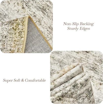5x7 Area Rugs Gray Rust Low Pile Indoor Washable Trendy Faded Style Rugs for Bedroom Living Room Dining Room Foldable Non-Slip Thin Print Mat