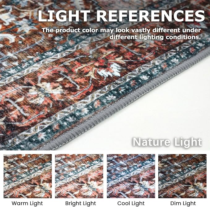 KOZYFLY Runners for Hallways 2x5 Ft Washable Kitchen Runner Rug Boho Runner Rug for Entryway Indoor Printed Oriental Faux Wool Floor Carpet Runner for Laundry Room Kitchen Hall, Brick Red/Orange/Green