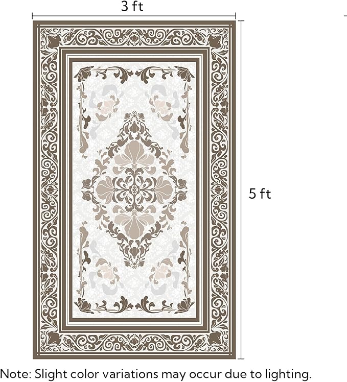 SOULFUL Medium Pile 3x5 Area Rug - Soft Foot Feel Small Entryway Rug - Brown Boho Floral - Washable Non-Slip - Perfect for Living Room Bedroom Foot Kids Room Reading Nook