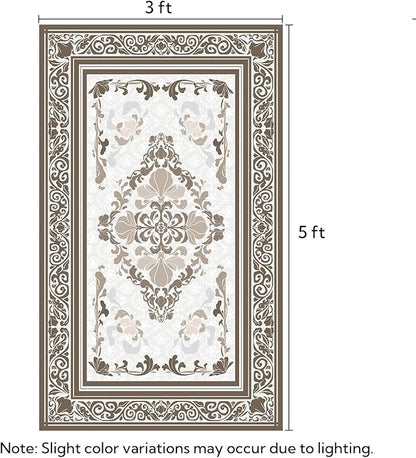 SOULFUL Medium Pile 3x5 Area Rug - Soft Foot Feel Small Entryway Rug - Brown Boho Floral - Washable Non-Slip - Perfect for Living Room Bedroom Foot Kids Room Reading Nook