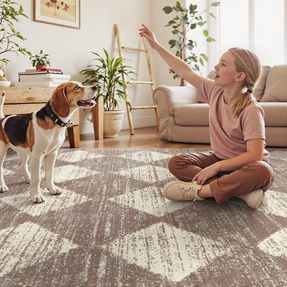 Lahome Machine Washable Long Bathroom Rugs Runner, 2x5 Non Slip Entryway Rugs Indoor Kitchen Runner Rug, Moroccan Trellis Non Skid Laundry Room Carpet Runners for Bedside Entrance Living Room, Beige