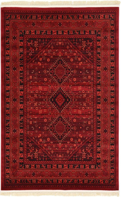 Unique Loom Tekke Collection Area Rug - Sheibani (4' 1" x 6' 1" Rectangle Red/Black)