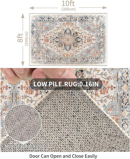 Enkor Area Soft Rugs 8x10 Washable Non Slip Boho Floor Rugs for Living Room Bedroom, Vintage Style Farmhouse Mat for Kitchen Entryway Orange & Black