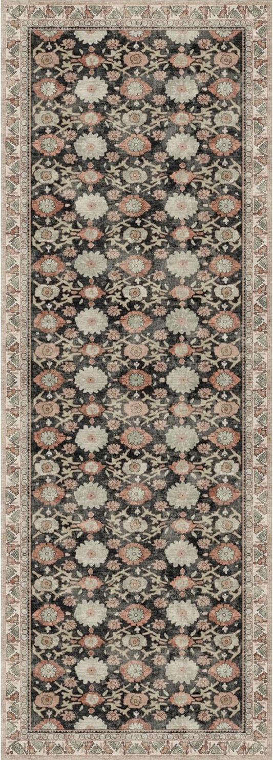 Kuden 2'6"x7' Runner Rug, Machine Washable Area Rug with Non-Slip Backing, Vintage Style, Soft, Easy Clean, Low Pile Rug for Hallway, Entryway, Kitchen, Bedroom