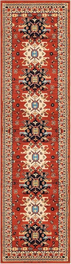 Unique Loom Taftan Collection Border Geometric Tribal Inspired Design Area Rug (2' 7 x 10' 0 Runner, Terracotta/ Ivory)