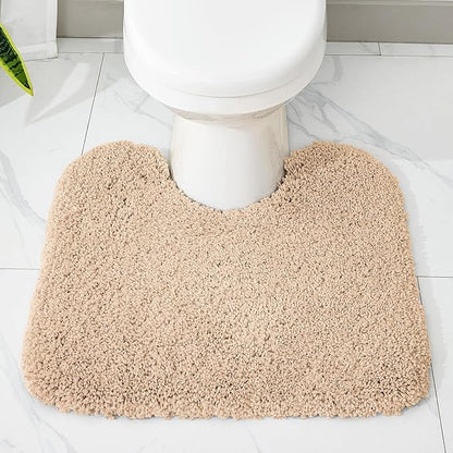 Beige Toilet Rug 22x24 Non Slip Fluffy Toilet Floor Mat U Shaped Washable Bathroom Contour Rug for Toilet Absorbent Thick Toilet Carpet