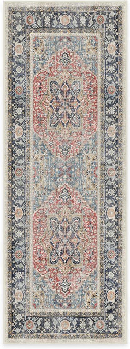 RUGGABLE Washable Vintage Runner Rug – Kamran Cayenne Red 2.5x7, Stain-Resistant, Non-Slip Hallway Runner – Machine Washable Rug for Hallway, Entryway, Living Room & Kitchen–with Standard Pad