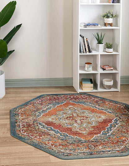 Unique Loom Isabella Collection Area Rug - Rossellini (5' 1" Octagon, Rust Red/ Beige)