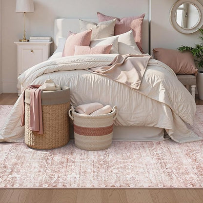 Lahome Pink Rugs for Bedroom Girls,Cute Nursery Rug Boho Area Rugs 5x7,Floral Living Room Rug Carpet Ultra-Thin Soft Washable, Kids Rugs for Playroom Baby Room Decor Dorm (Pink, 5'X7')