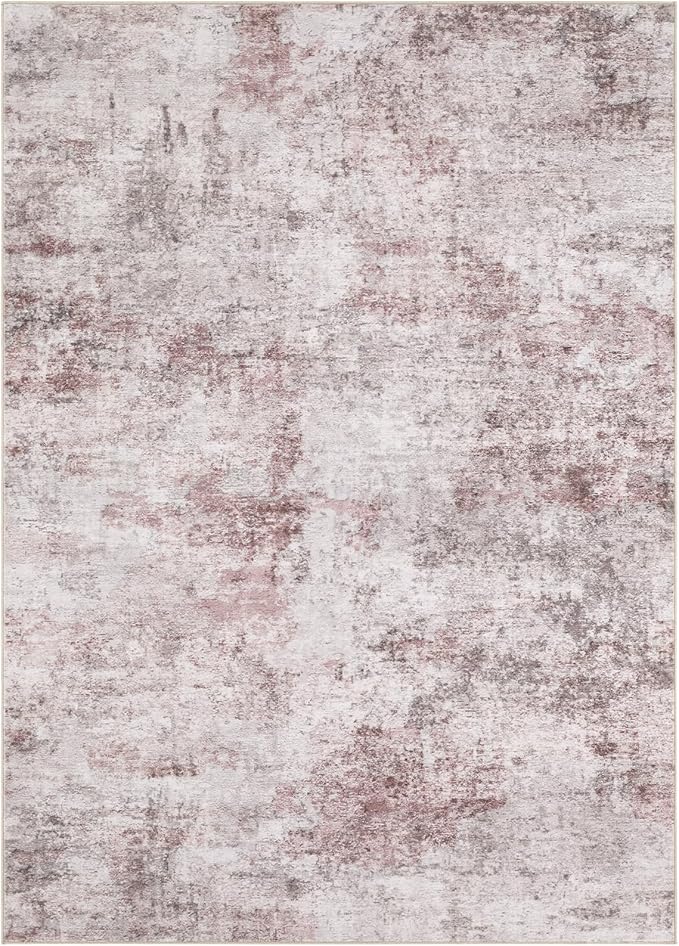 9x12 Area Rug Living Room Rugs - Washable Neutral Modern Abstract Soft Thin Large Rug Indoor Floor No Slip Rug Carpet for Bedroom Under Dining Table Home Office Decor - Pink