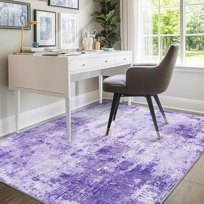 Washable Area Rugs 5'x8' Non-Slip Modern Abstract Soft for Living Room Entryway Bedroom Nursery, Print Pattern, Purple Gray Pink White