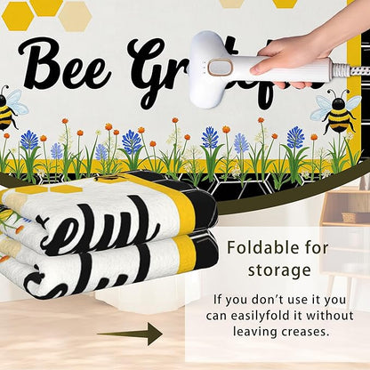 Bee Grateful Rug for Living Room 5x7, Low Pile Non-Slip Backing, Machine Washable Easy Fold Rug for Home, Office, Dorm Room