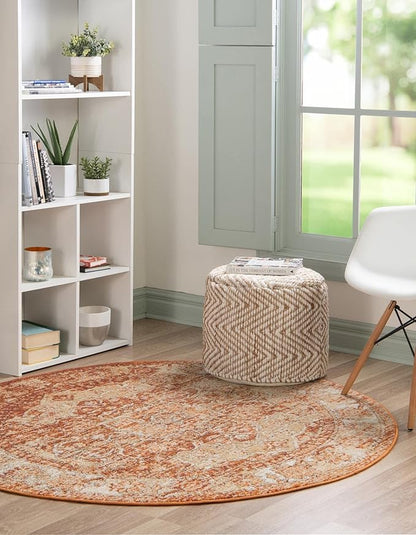 Unique Loom Isabella Collection Area Rug - Adjani (5' 1" Round, Rust Red/ Black)