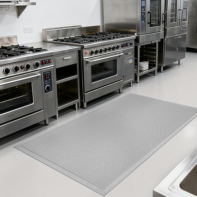 Front Door Mat 36''x59'', Drainage Heavy Duty Dirt Trapping Non-Slip Doormats, Outdoor Rubber Floor Mats, Restaurant Commercial Kitchen Industral Pool Entrance Bar Wet Area, Grey
