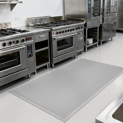 Front Door Mat 36''x59'', Drainage Heavy Duty Dirt Trapping Non-Slip Doormats, Outdoor Rubber Floor Mats, Restaurant Commercial Kitchen Industral Pool Entrance Bar Wet Area, Grey