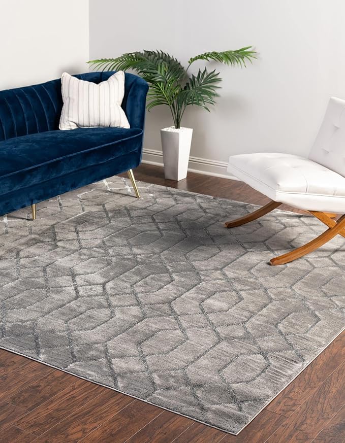Unique Loom Marilyn Monroe Glam Collection Area Rug - Trellis (7' 10' Square, Gray Silver/ Silver)