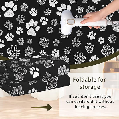 Cat Paws Black Area Rug for Living Room, Non-Slip Backing Low Pile Modern Abstract Rug for Indoor Use, 3x5 Washable Carpet