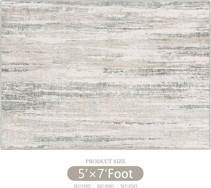 MUJOO 5x7 Washable Area Rug,Modern Abstract Rugs for Living Room Bedroom Dining Room,Large Non Slip Carpet Indoor,Low Pile Throw Rug Accent Neutral Beige and Grey