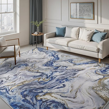 9x12 Area Rugs for Living Room, Modern Abstract Rug for Bedroom, Contemporary Machine Washable Rug, Large Stain Resistant Carpet for Dining Room Playroom Nursery Room, Pet & Kids Friendly